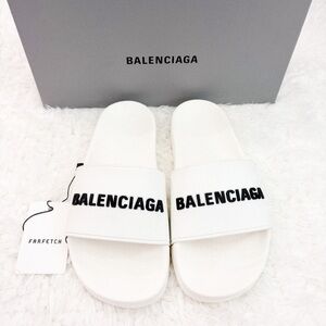 new authentic balenciaga white pool slide sandals